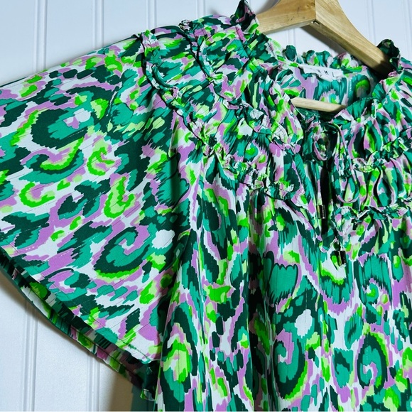Anthropologie THML Vibrant Green and Purple Blouse Sz L Bohemian Feminine Casual - Picture 5 of 9